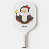 Girl Penguin Red Bow Red Cape Art Name Pickleball Schläger (Rückseite)