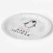 Girl Penguin Winter Baby Shower  Pappteller (Schrägansicht)