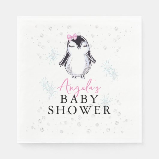 Girl Penguin Winter Baby Shower  Serviette (Vorderseite)