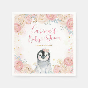 Girl Penguin Winter Snowflake Babydusche Napkins Serviette