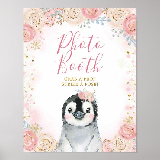 Girl Penguin Winter Snowflake Foto Stand Sign Poster (Vorne)