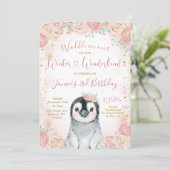 Girl Penguin Winter Snowflake Geburtstagseinladung Einladung (Stehend Vorderseite)