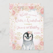 Girl Penguin Winter Snowflake Geburtstagseinladung Einladung (Vorne/Hinten)