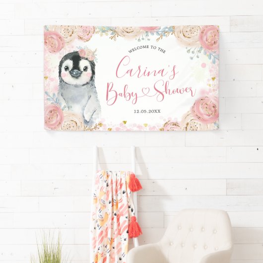 Girl Penguin Winter Snowflake Grosses Bannerzeiche Banner (Insitu)
