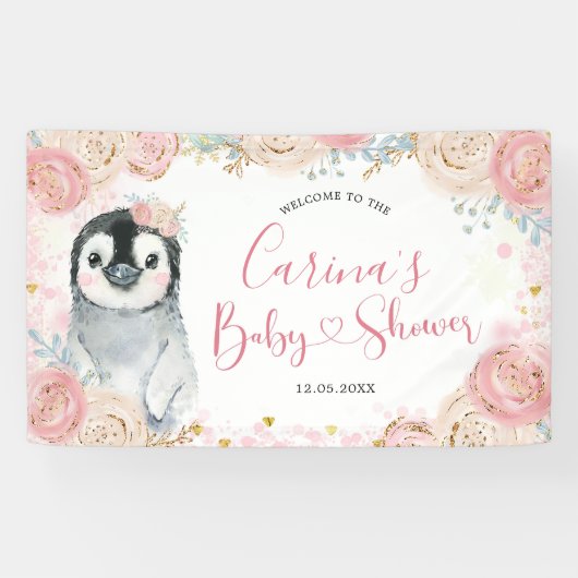 Girl Penguin Winter Snowflake Grosses Bannerzeiche Banner (Horizontal)