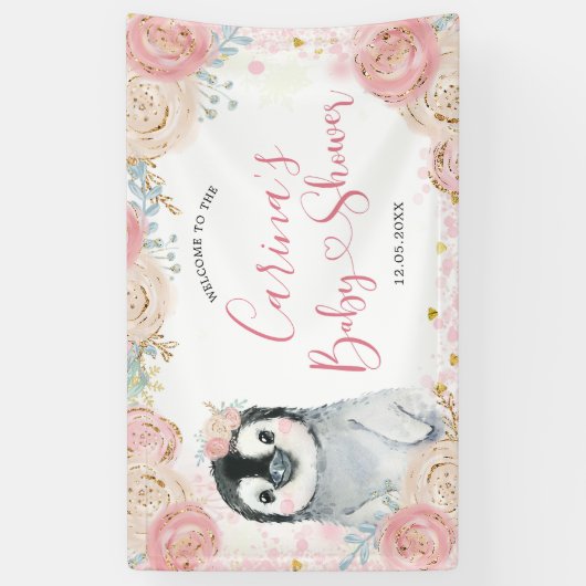 Girl Penguin Winter Snowflake Grosses Bannerzeiche Banner (Vertikal)