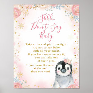 Girl Penguin Winter Snowflake Say keine Babykarte Poster