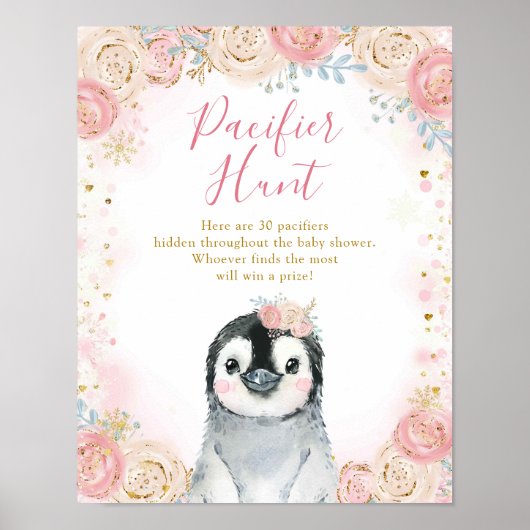 Girl Penguin Winter Snowflake Schnuller Hübsche Po Poster (Vorne)