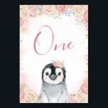 Girl Penguin Winter Snowflake Tischnummer Zeichen<br><div class="desc">Girl Penguin Winter Snowflake Baby Dusche Tischnummer Zeichen</div>