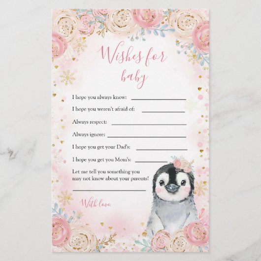 Girl Penguin Winter Snowflake wünscht sich ein Bab (Vorderseite)