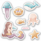 Girl Personalisiert Mermaid Ocean Aufkleber (Vorderseite)