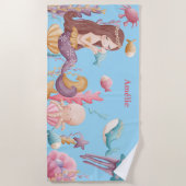 Girl Personalisiert Mermaid Ocean Strandtuch (Vorderseite)