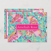 Girl Personalisiert rosa Flamingo Post Card Postkarte (Vorne/Hinten)