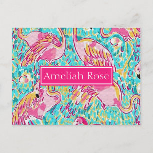 Girl Personalisiert rosa Flamingo Post Card Postkarte