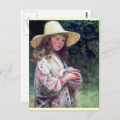 Girl Pet Bunny Rabbit Malerei Postkarte (Vorne/Hinten)