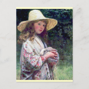 Girl Pet Bunny Rabbit Malerei Postkarte