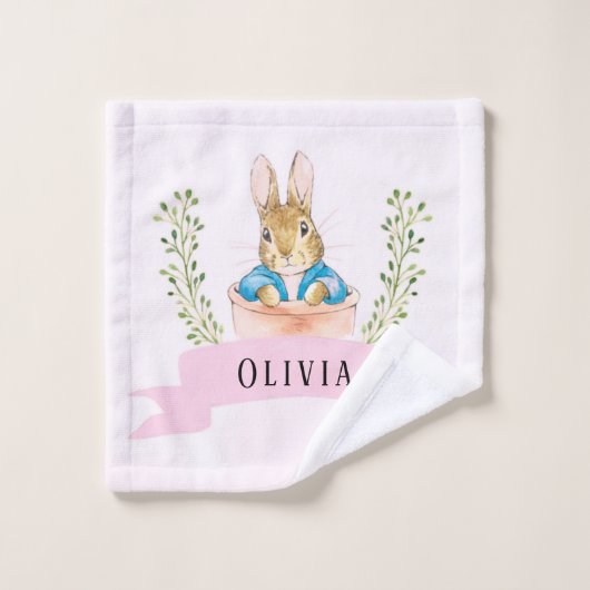 Girl Peter Rabbit Pink Custom Badhandtuch Set (Waschlappen)