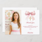 Girl photo pink bow Confirmation Dankeskarte (Vorne/Hinten)