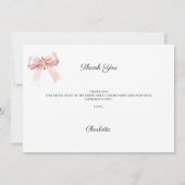 Girl photo pink bow cross First Communion Dankeskarte (Rückseite)