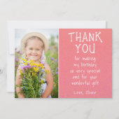 Girl Photo Pink Kid's Birthday Dankeskarte (Vorderseite)
