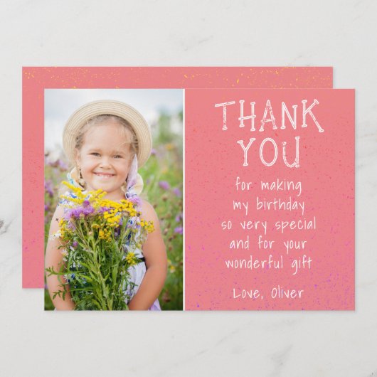 Girl Photo Pink Kid's Birthday Dankeskarte (Vorne/Hinten)