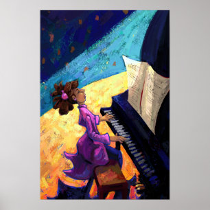 Girl Pianist über Bühne Poster