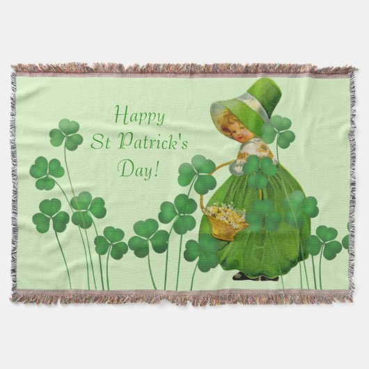 Girl Picking Kleeblatts St Patrick's Day Decke (Vorderseite)