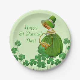 Girl Picking Kleeblatts St Patrick's Day Pappteller
