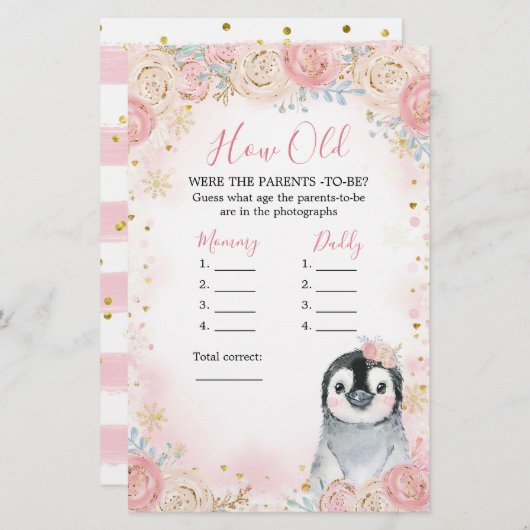 Girl Pinguin Winter Schneeflocke wie alt die Elter (Vorne/Hinten)