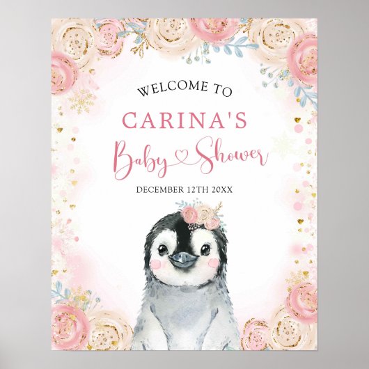 Girl Pinguin Winter Snowflake Begrüßungszeichen Poster (Vorne)