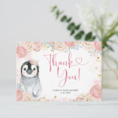 Girl Pinguin Winter Snowflake Danke Karte (Stehend Vorderseite)