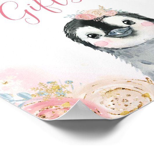 Girl Pinguin Winter Snowflake Karten und Geschenke Poster (Ecke)