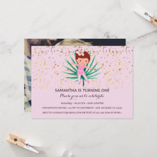 Girl Pink 1. Geburtstag Einladung