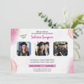 Girl Pink Abschluss Einladung (Stehend Vorderseite)