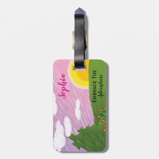 Girl Pink Adventure Watercolor Gepäckanhänger (Rückseite vertikal)