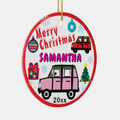 Girl Pink and Red Cars Blue PHOTO NAME Keramik Ornament (Rechts)