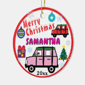 Girl Pink and Red Cars Blue PHOTO NAME Keramik Ornament (Links)