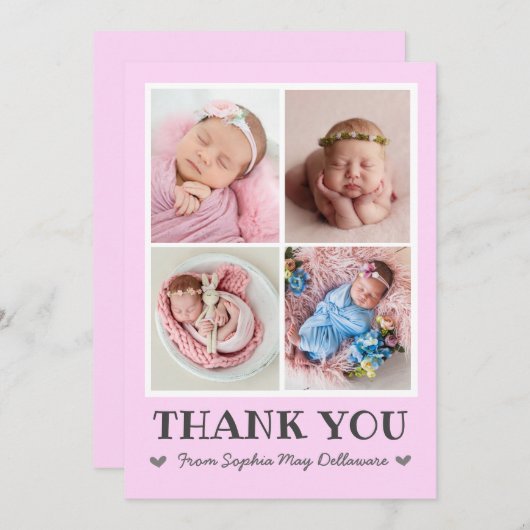 Girl Pink Baby Dankeschön-Karte mit Foto Collage Einladung (Vorne/Hinten)