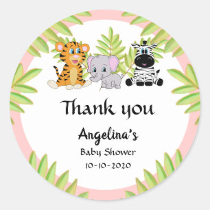 Girl Pink Baby Dusche Niedlich Safari Jungle Viele Runder Aufkleber