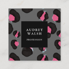 Girl Pink Back Dark Gray Leopard Druck Quadratische Visitenkarte