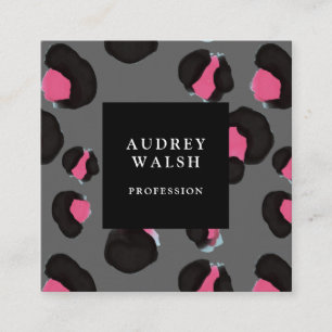 Girl Pink Back Dark Gray Leopard Druck Quadratische Visitenkarte