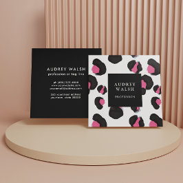 Girl Pink Back White Leopard Druck Quadratische Visitenkarte