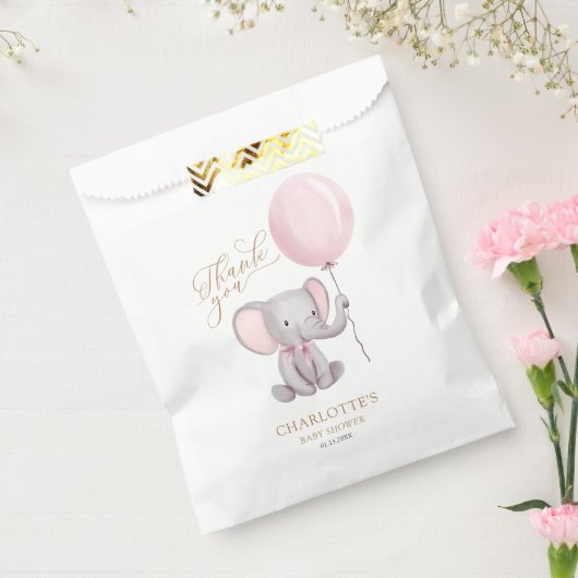 Girl Pink Balloon Elephant Baby Dusche Vielen Dank Geschenktütchen (Versiegelt)