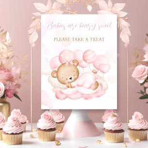 Girl pink Bear Baby Dusche Gefallen Zeichen Poster