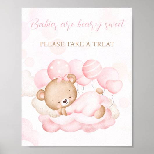 Girl pink Bear Baby Dusche Gefallen Zeichen Poster (Vorne)