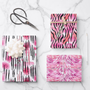 Girl Pink Black Animal Print Geschenkpapier Set