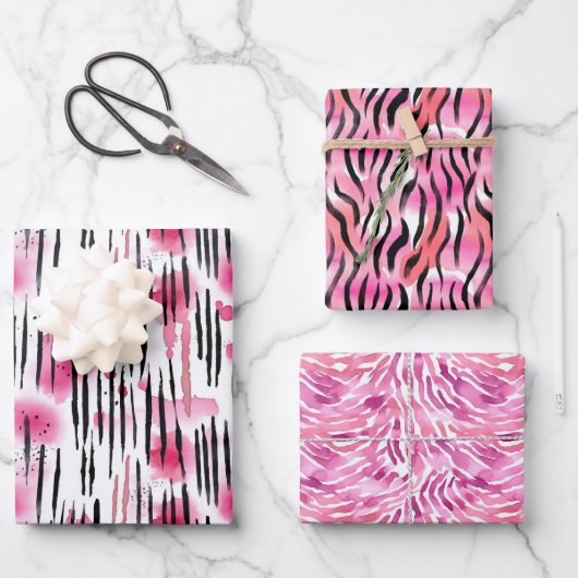Girl Pink Black Animal Print Geschenkpapier Set (Vorderseite)