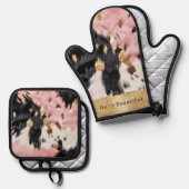 Girl Pink Black Gold Sparkle Cowgirl Cowhide Ofenhandschuh & Topflappen-Set (Vorderseite/Rückseite)