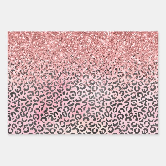 Girl Pink Black Leopard Print Glitzer Geschenkpapier Set (Vorderseite)