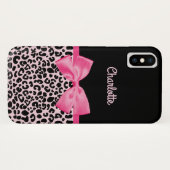 Girl Pink Black Leopard Print Niedlich Bow and Nam Case-Mate iPhone Hülle (Rückseite (Horizontal))